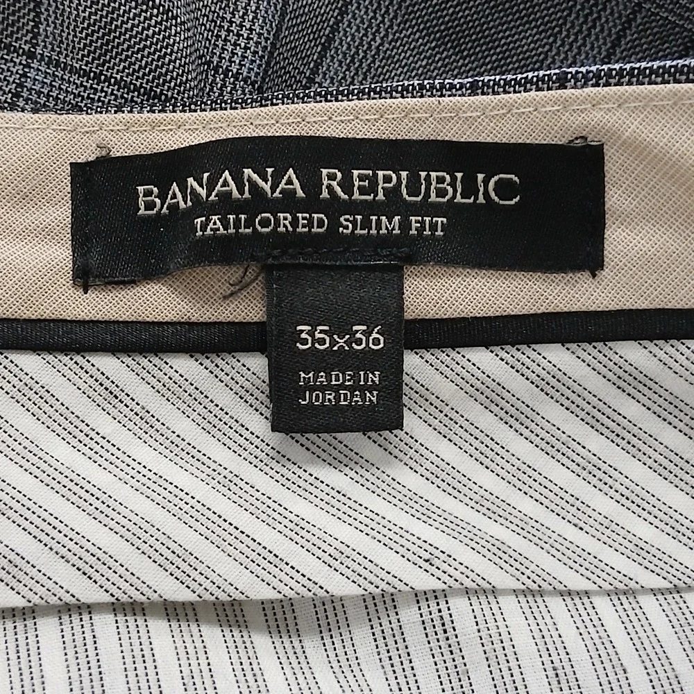 Banana Republic Pants Mens 35 Tailored Slim Fit‎ Grey Plaid Dress